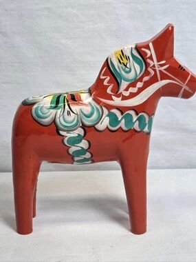 Swedish Dala Horse Red Wooden AKTA Dalahemslojd Tilly Yngve Tjader Hand Painted